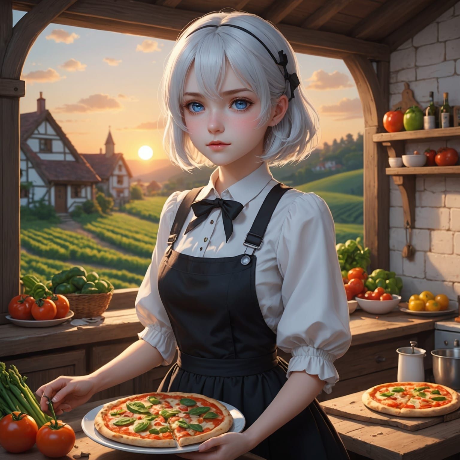 2B Baking Vegetable Pizza at Sunset