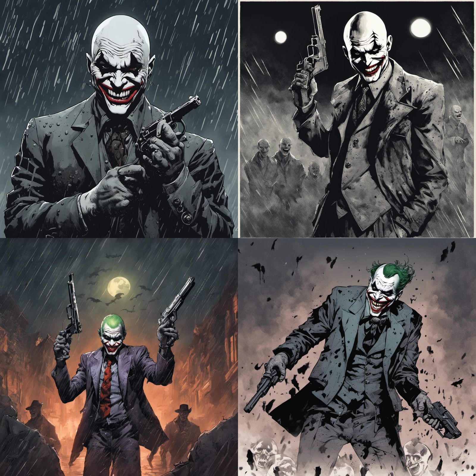 Grim Joker with Pistols in Dark, Rainy Night
