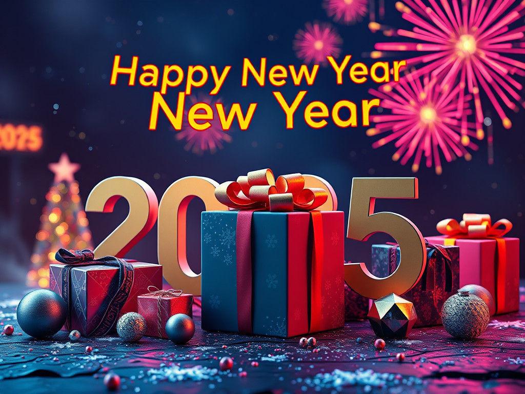 Hyperrealistic New Year 2025 Celebration in High Resolution