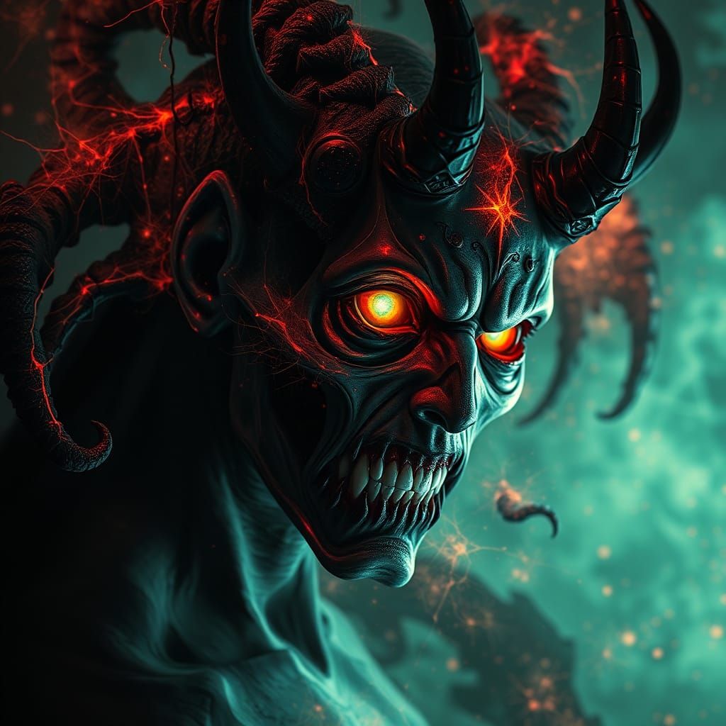 Encaustic Fantasy Portrait of a Diabolical Figure