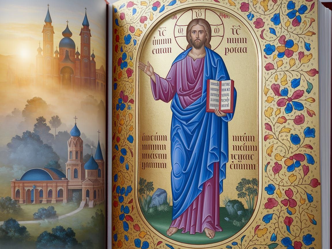 Elegant Medieval Illuminated Manuscript Page with Christ Pan...