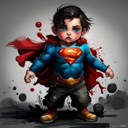 Adorable Chibi Superman Monster in Street Art Style
