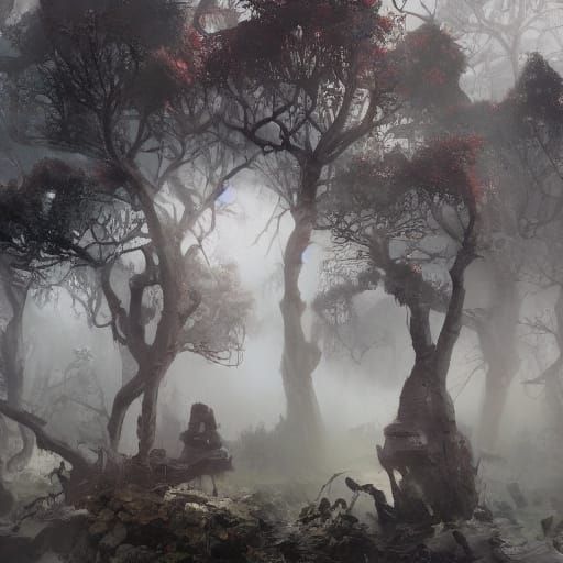 Abstract Playground Desolation with Bioluminescent Spirits