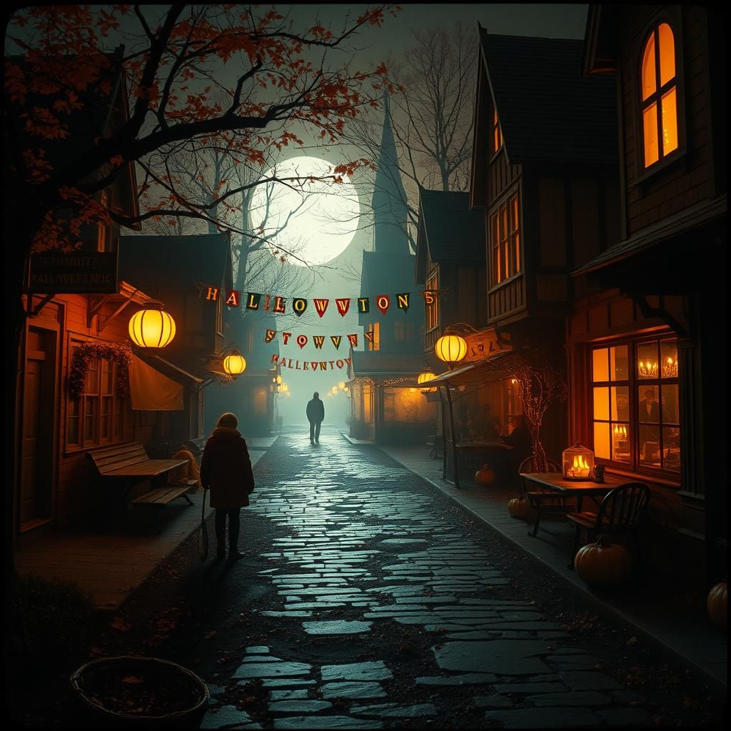 Mystical Halloween Town in Cinematic Lighting
