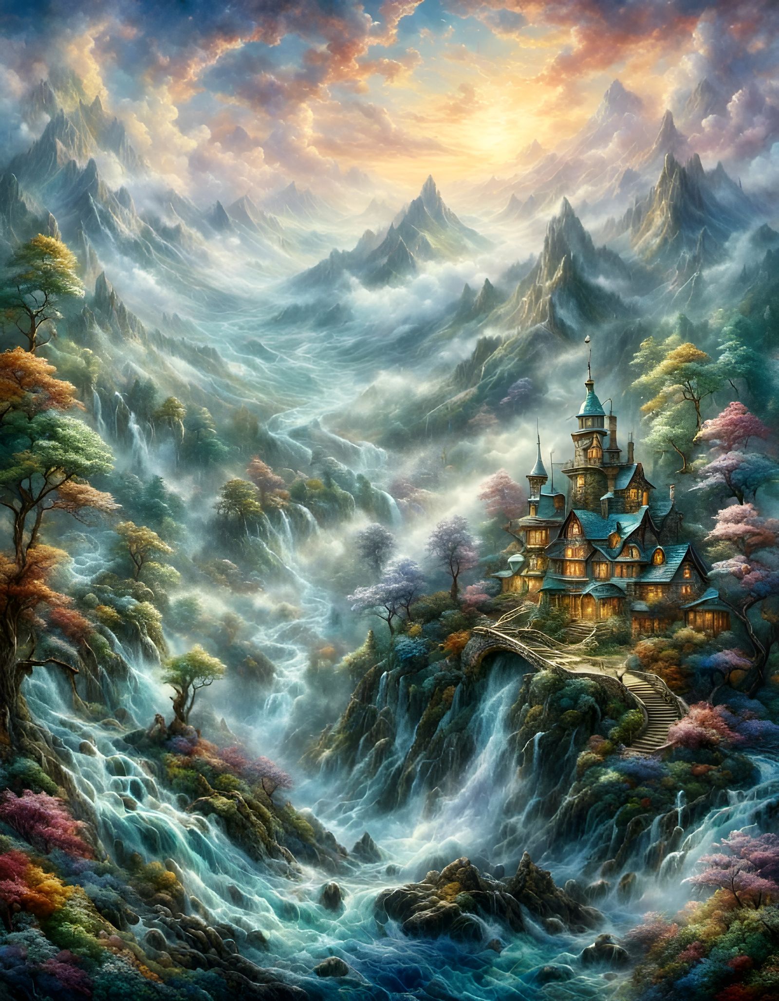 Ethereal Mosaic Dragon in Hyperdetailed Fantasy Landscape