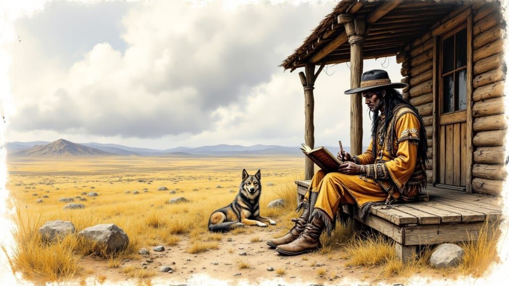 Cowboy in Traditional Attire, Surrounded by Nature