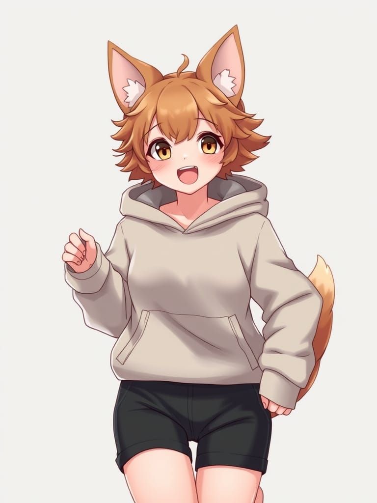 Exuberant Woman with Dog Ears and Wagging Tail