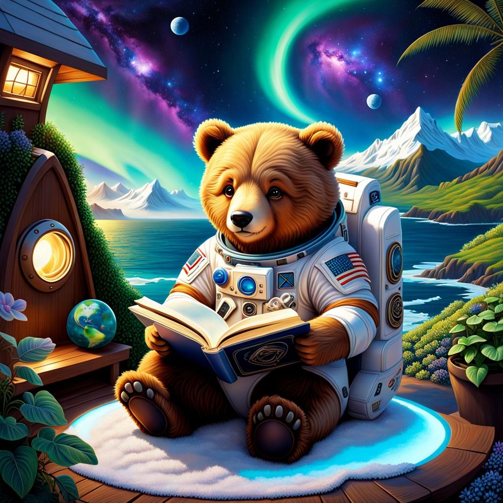 Adorable Bear Astronaut in Futuristic Celtic Design