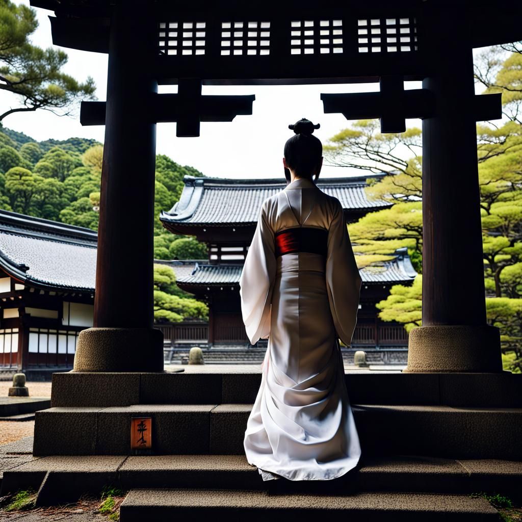 Sad Beauty in Ruined Shinto Temple