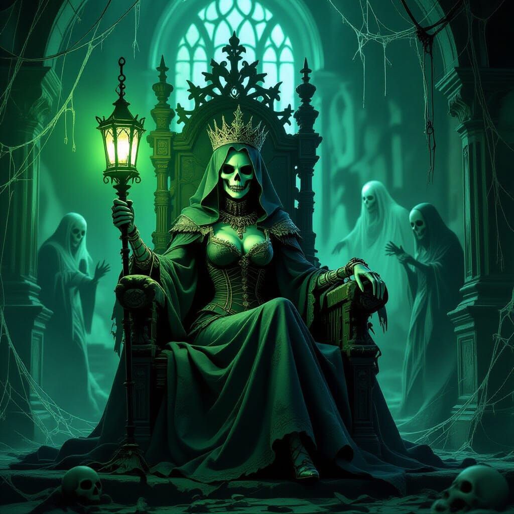 Ghoul Queen Enthroned in Haunted Mansion