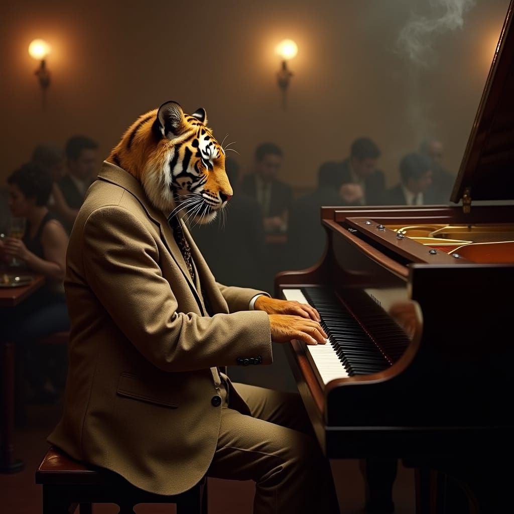 Tiger Pianist in Smoky Jazz Club
