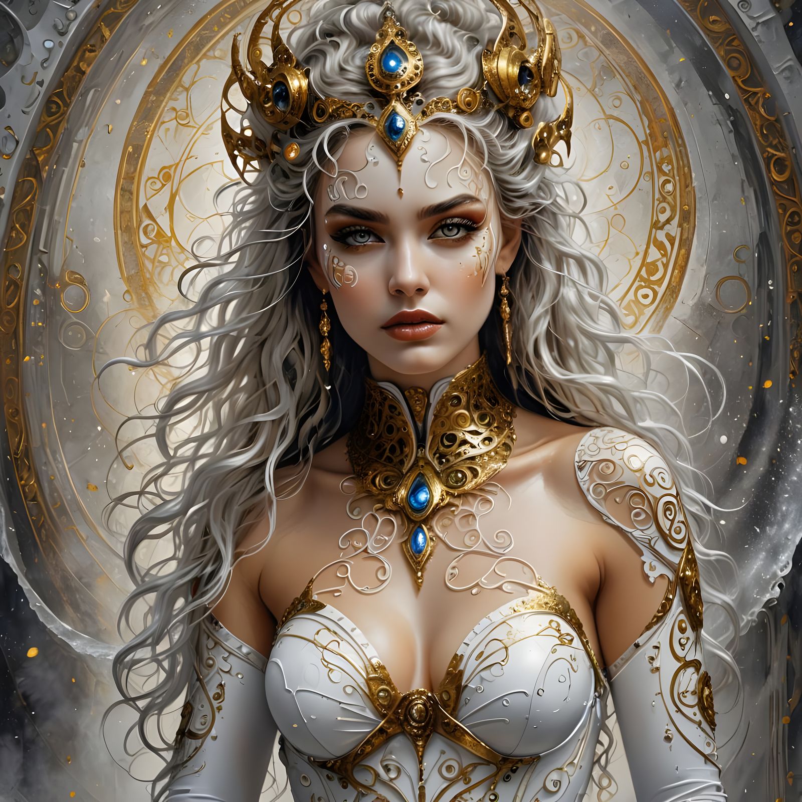 Hyperrealistic White Goddess in Digital Painting