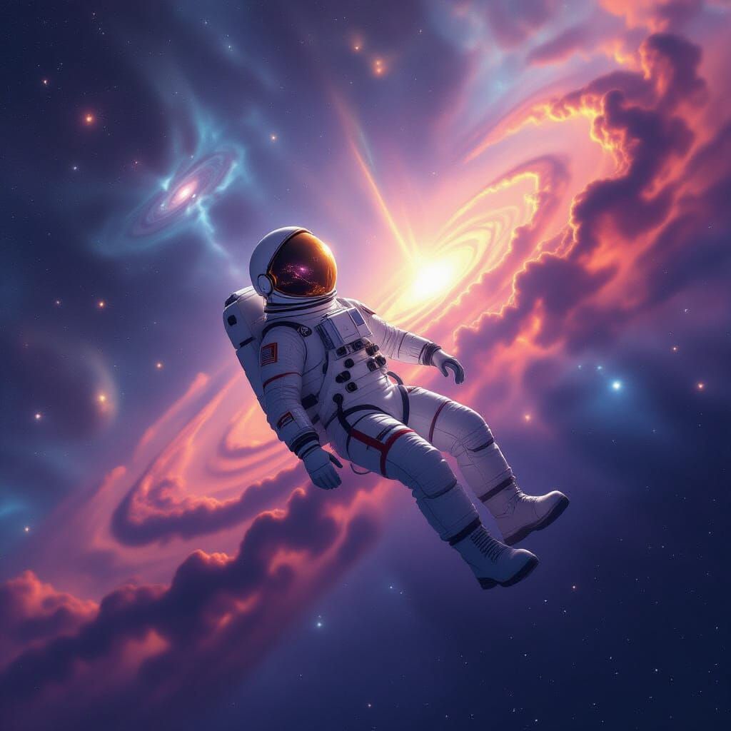 Astronaut Adrift in Cosmic Nebula, Ethereal Glow