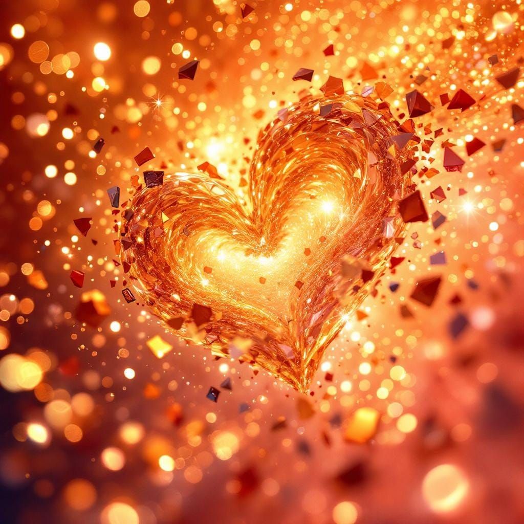 Radiant Abstract Heart in Gold, Orange, and Rose Hues