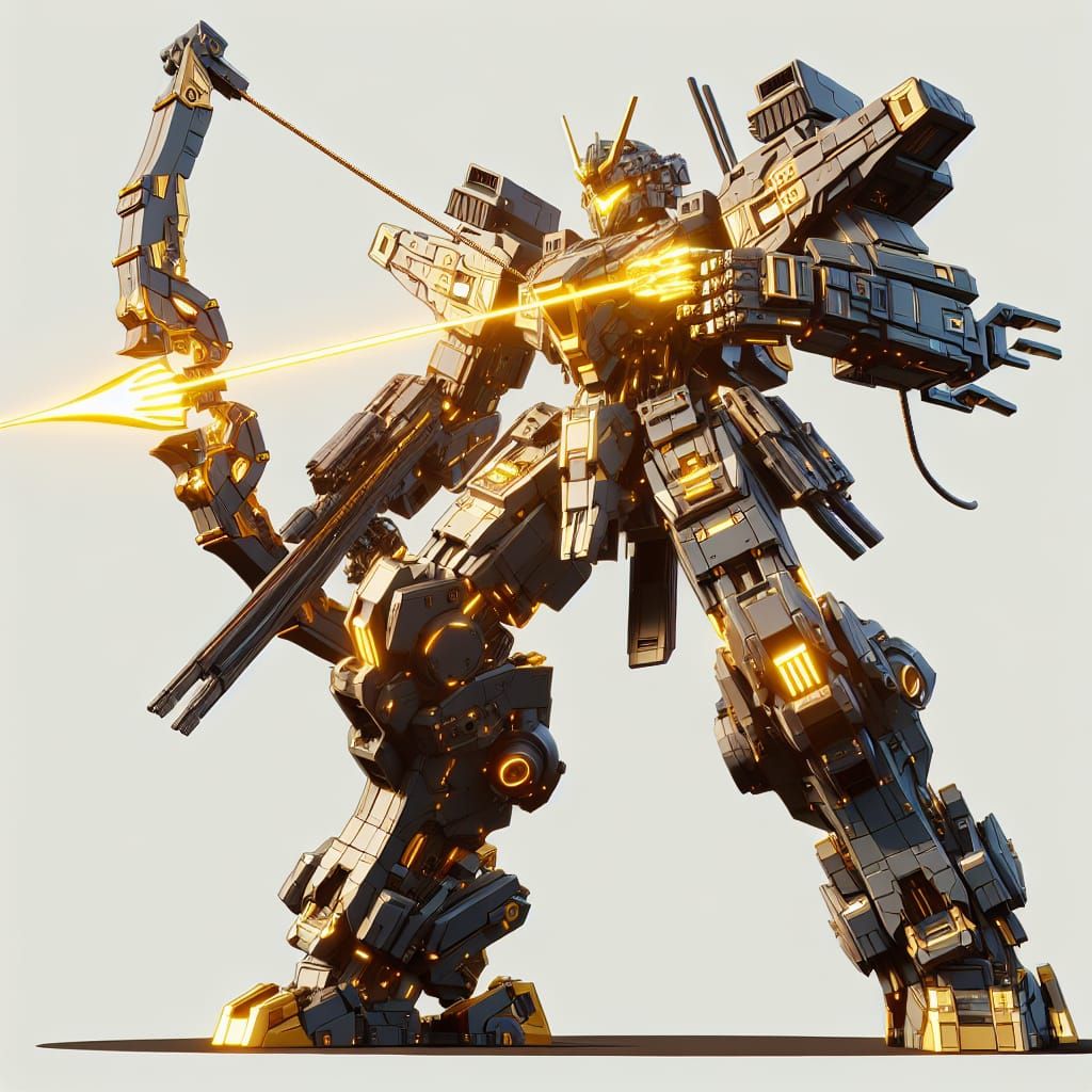 Colossal Mecha Warrior with Laser Arrow in 3D Cartoon Style