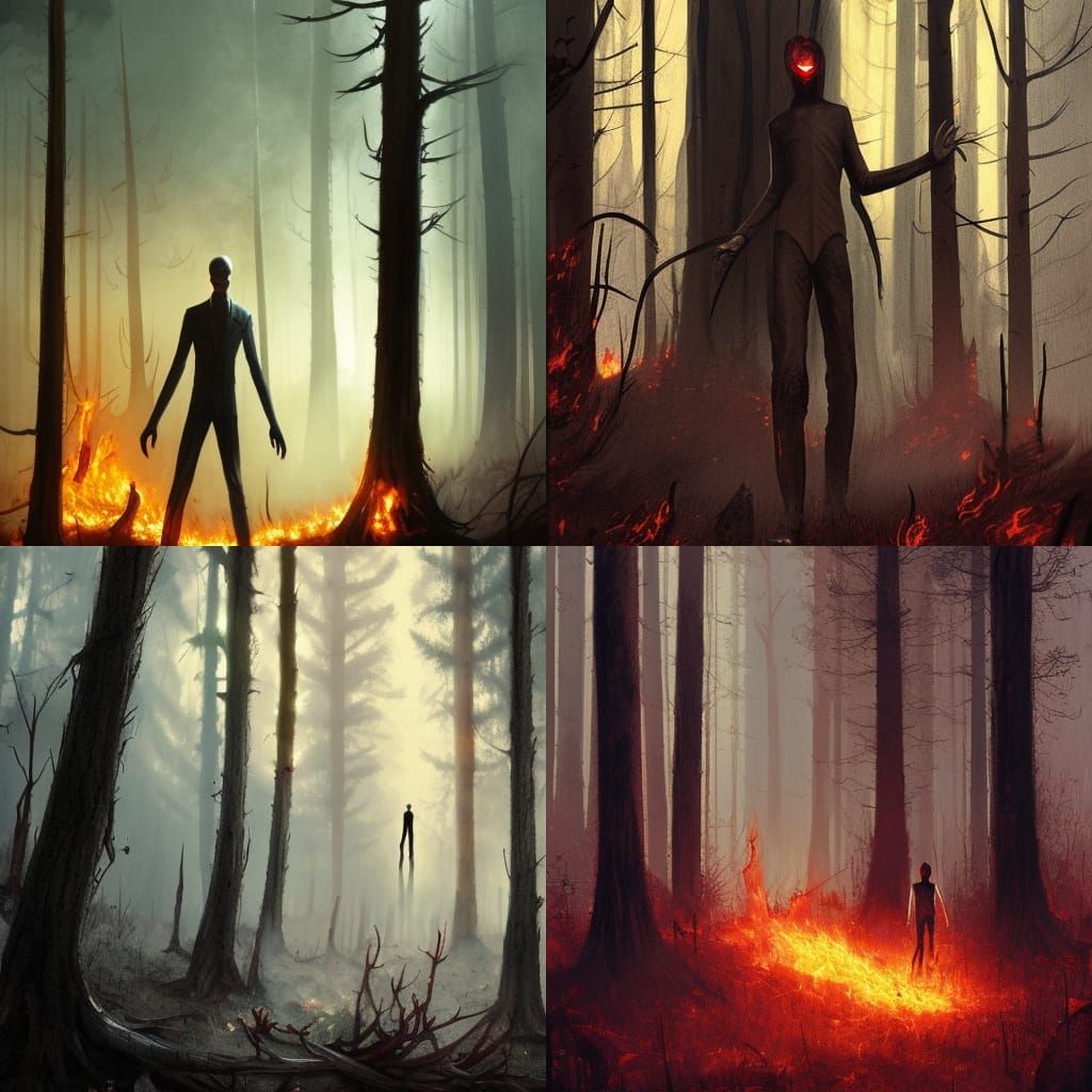 Slender Man in Burning Forest: Sinister Digital Art