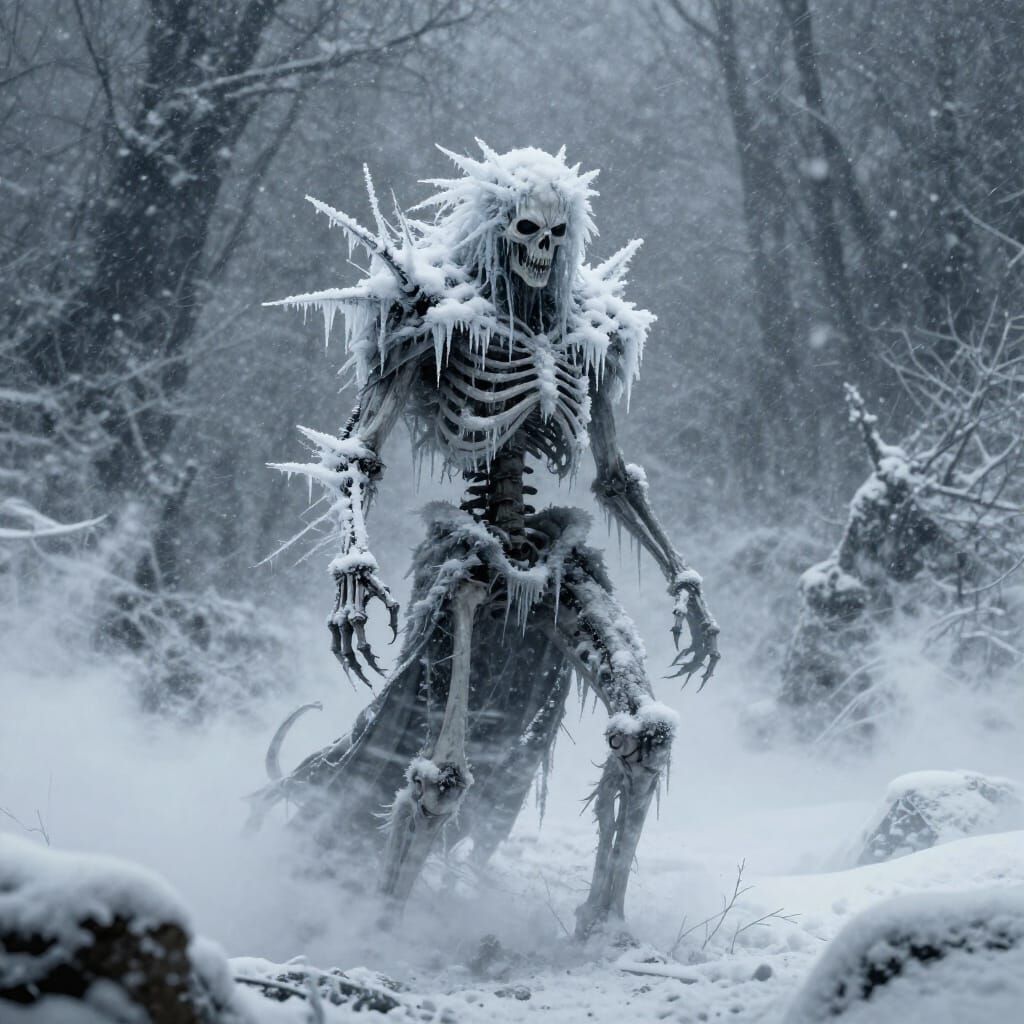 Skeletal Figure in a Raging Blizzard