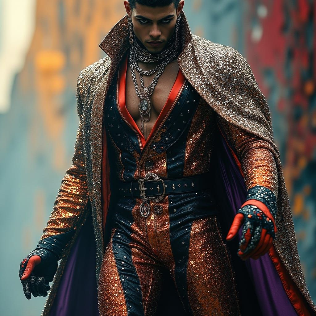 Muscular Male Model in Haute Couture Splash Art