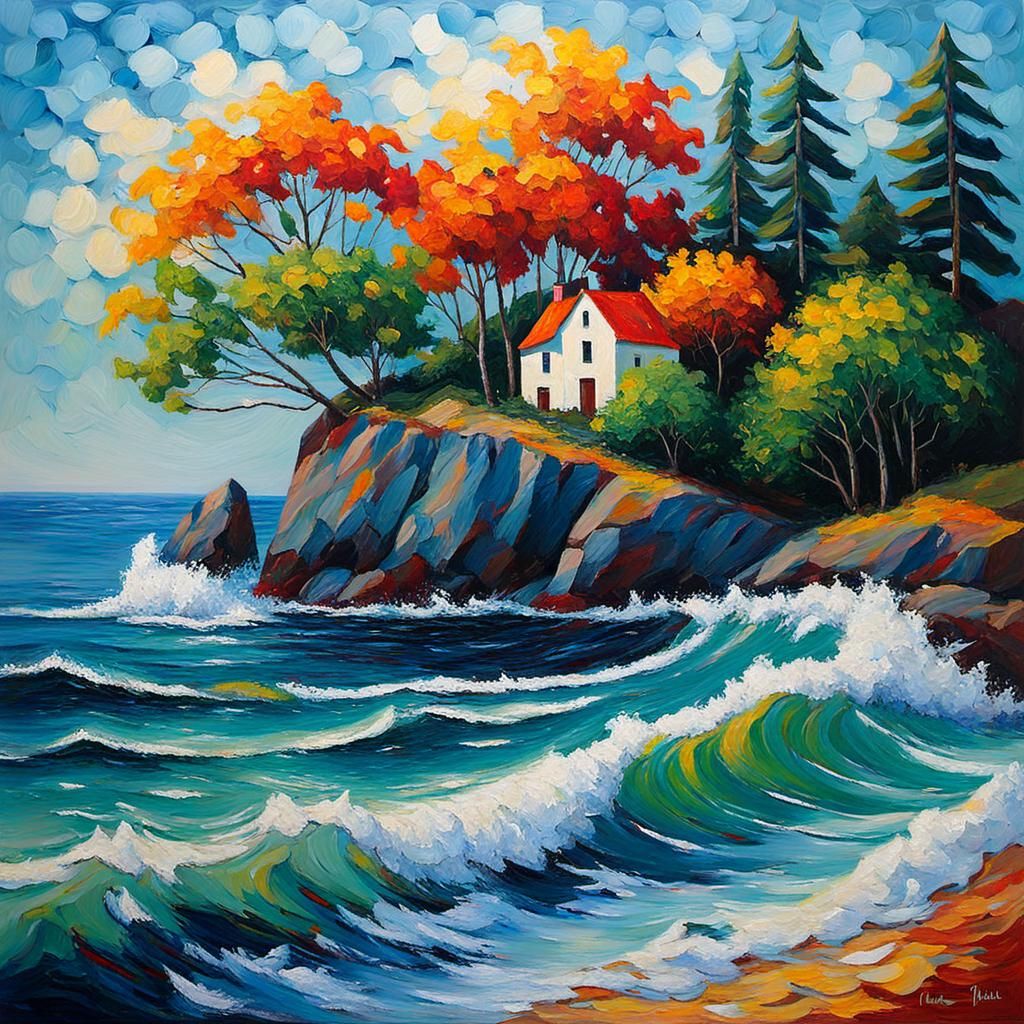 Neo-Impressionist Seascape Oil Painting