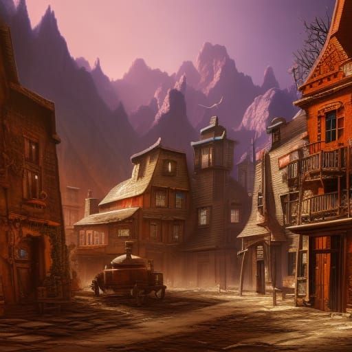 Detailed Ghost Town Matte Painting in Deep Color