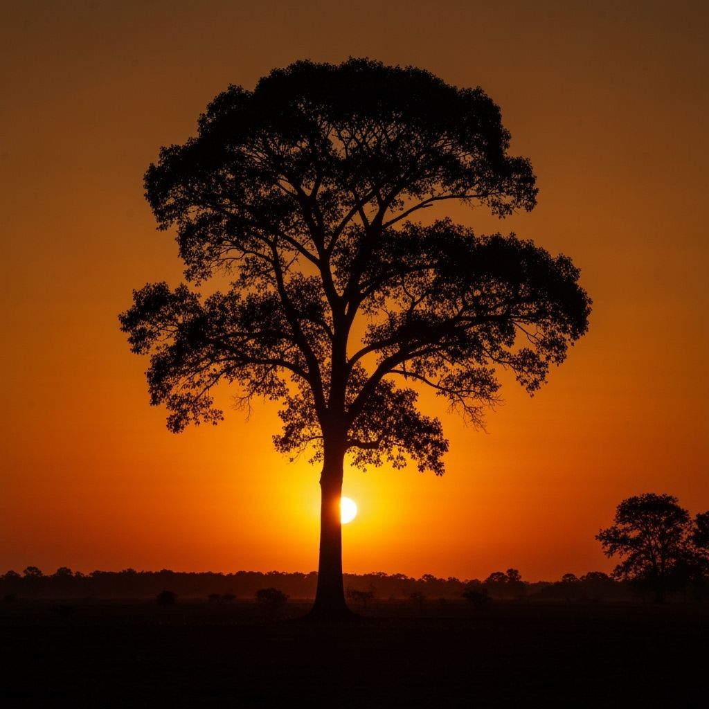 Dramatic Sunset Silhouette of a Lone Tree