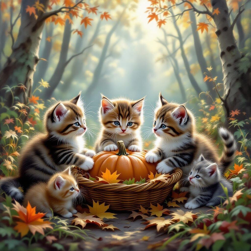 Ethereal Forest Thanksgiving Celebration with Kittens