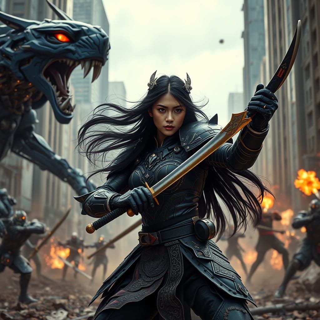 Warrior Goddess of Java in Cyberpunk Battle