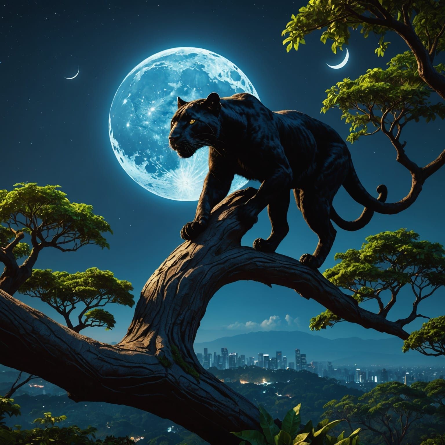 Black Panther in the Moonlight: Detailed Matte Painting