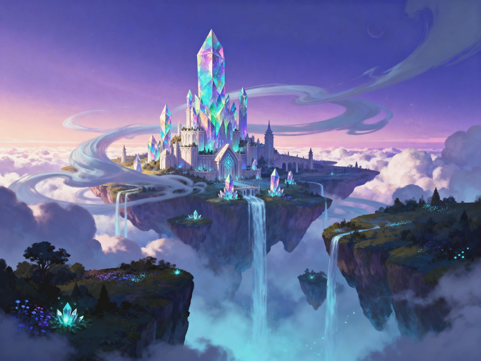 Majestic Floating Castle in Ethereal Twilight Sky