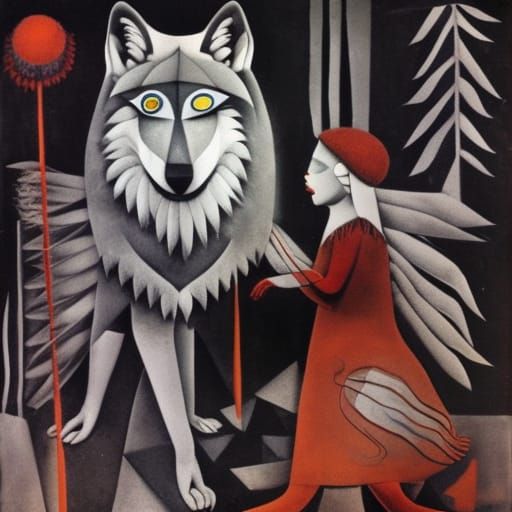 Wolf, Forest, and Native American Double Exposure Art