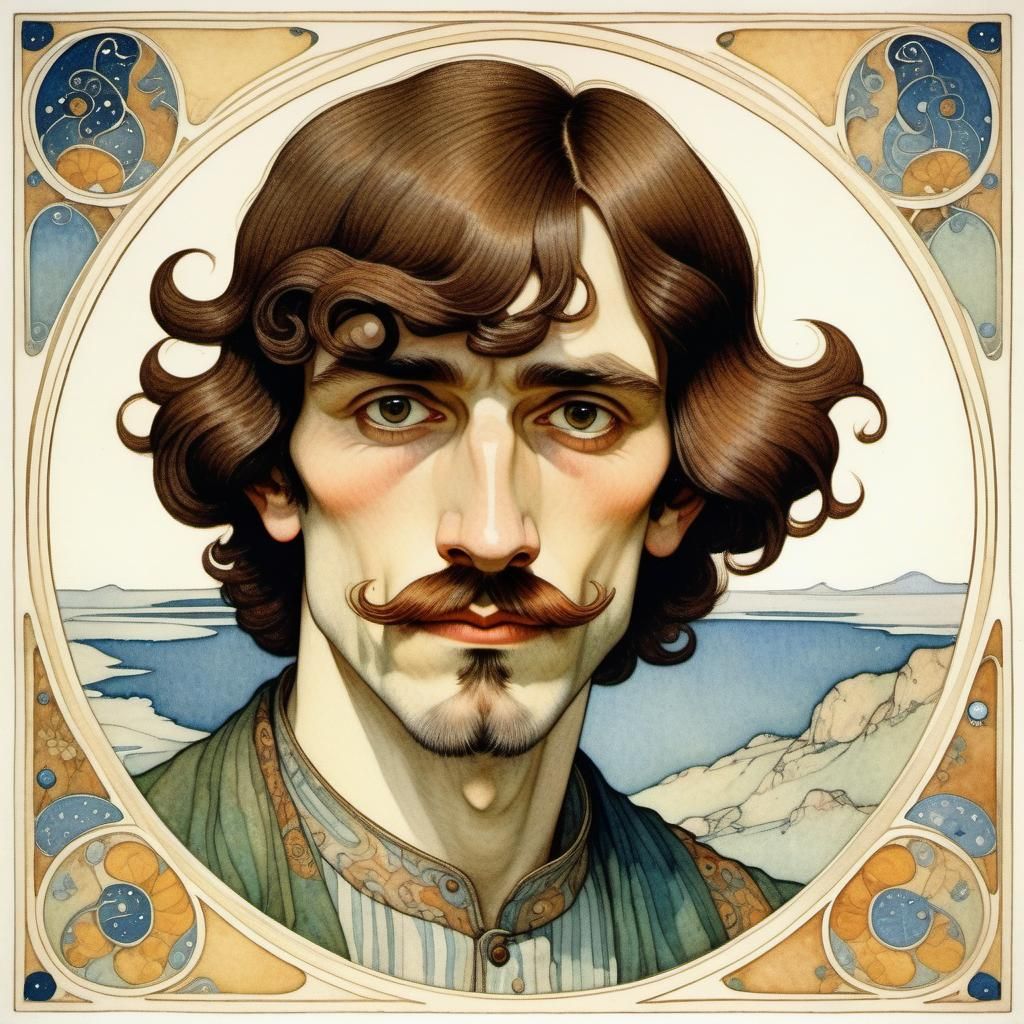 Art Nouveau Portrait of a Bearded Man