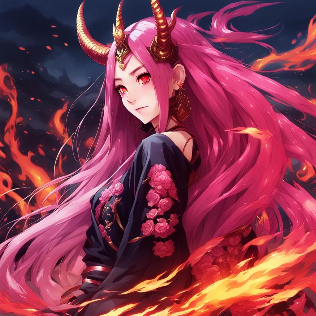 Fiery Oriental Empress with Dragon Silk in Anime Style