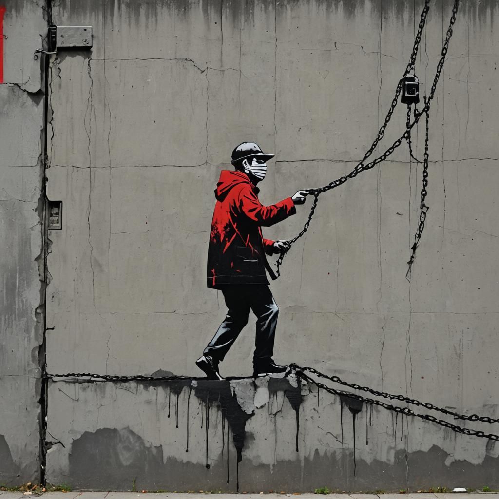 Citizen Breaking Free: Urban Street Art in Banksy Style