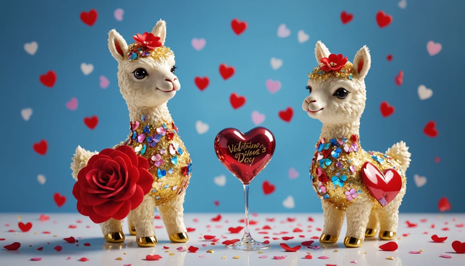 Cute Alpaca and Duckling Valentine's Day Fantasy