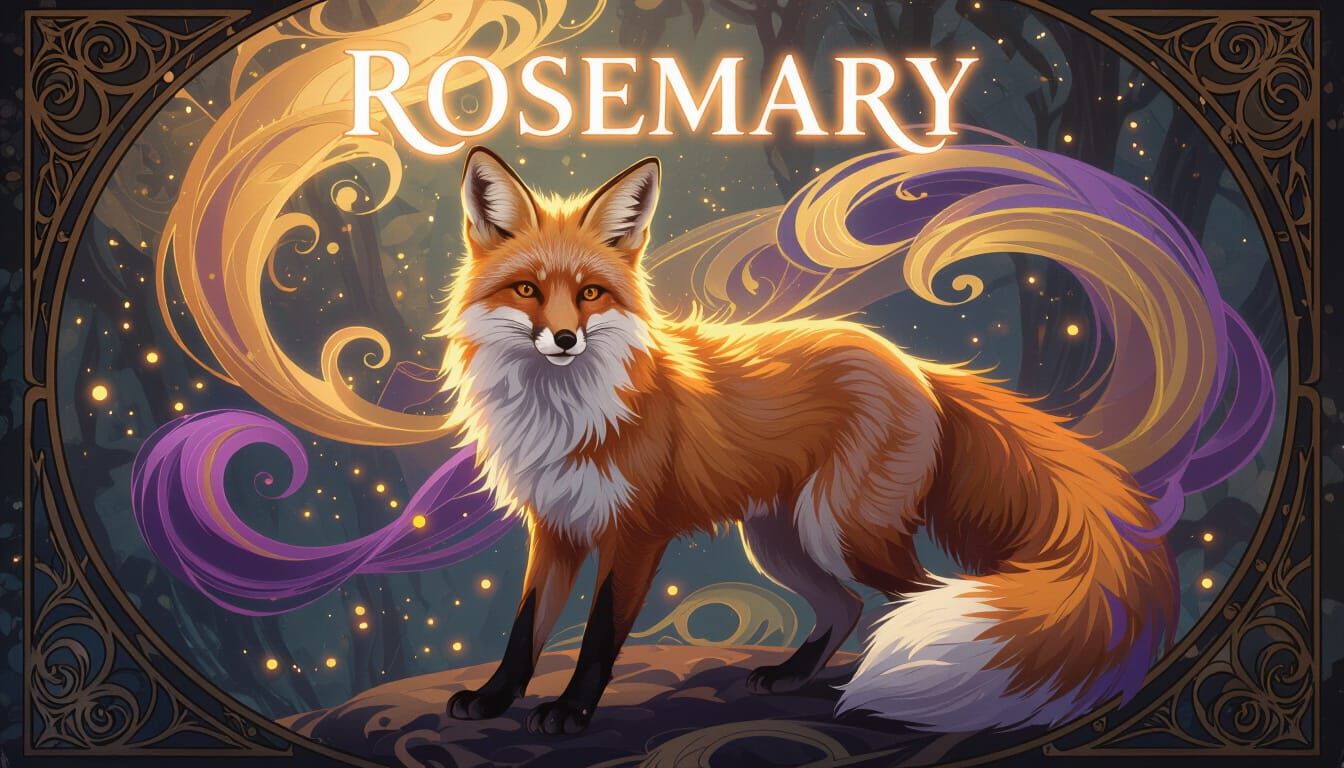 Majestic Fox with Luminous "Rosemary" in Art Nouveau Style