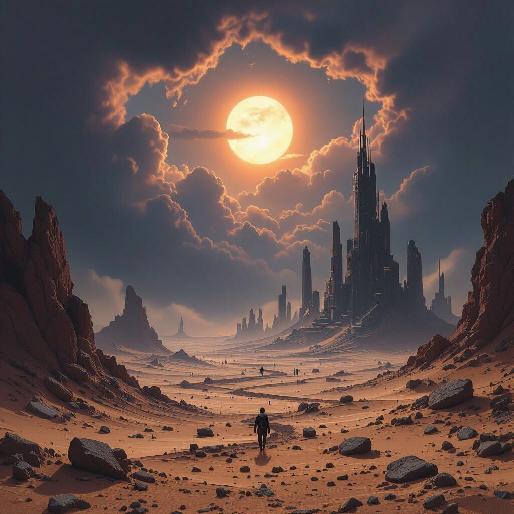 Desolate Apocalyptic Cityscape with Stormy Skies