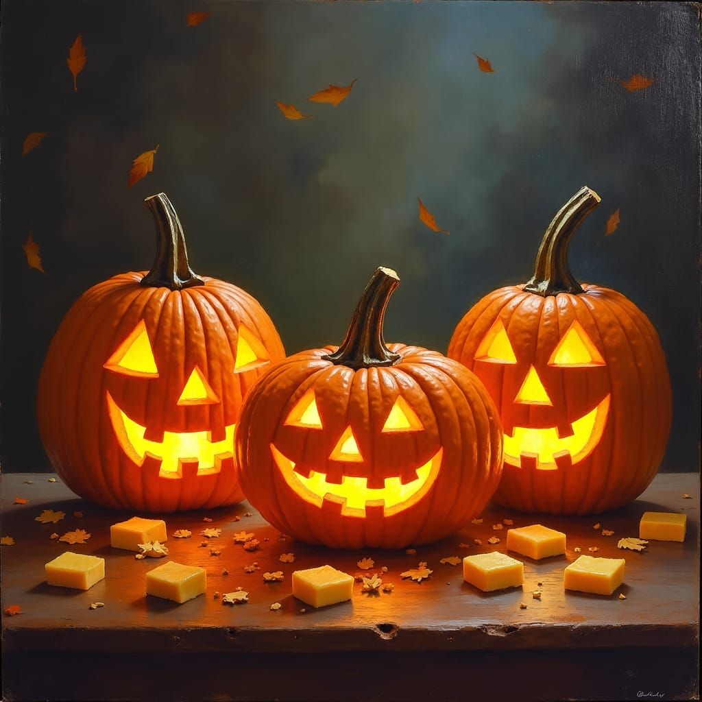 Cheese and Butter Jack-o-Lanterns in Impressionist Style