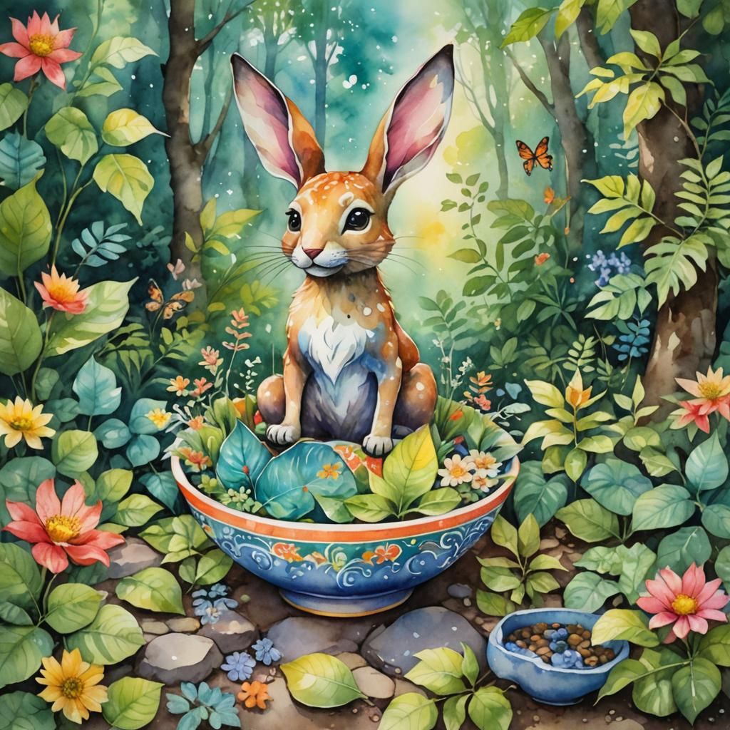 Whimsical Forest Creature in Watercolor Style