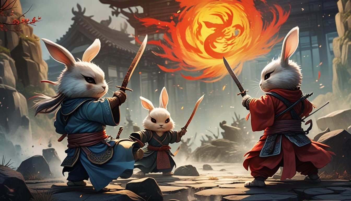 cute chibi rabbit wuxia warriors
