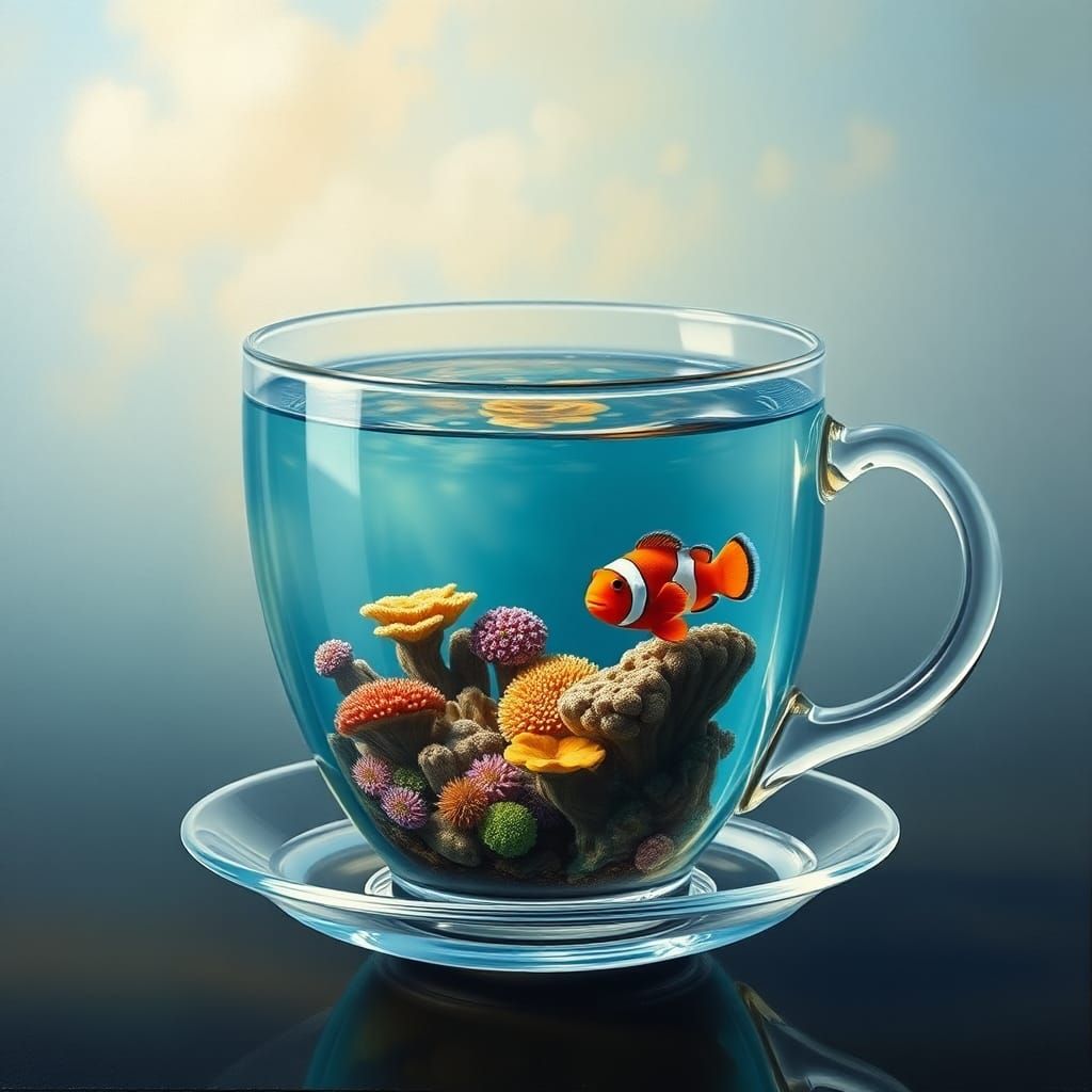 Teacup Coral Reef: Oil Painting Seascape
