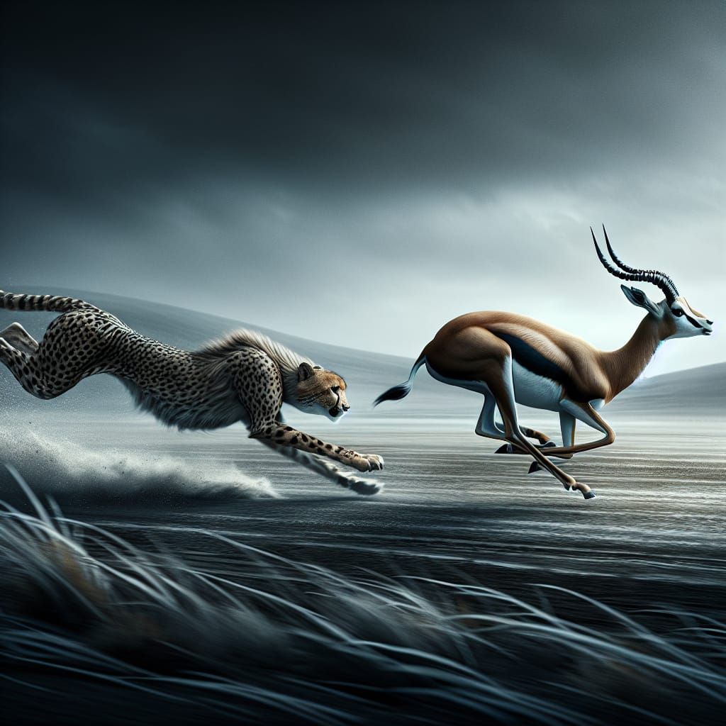 Hyperrealistic Cheetah Chase Across Vast Open Expanse