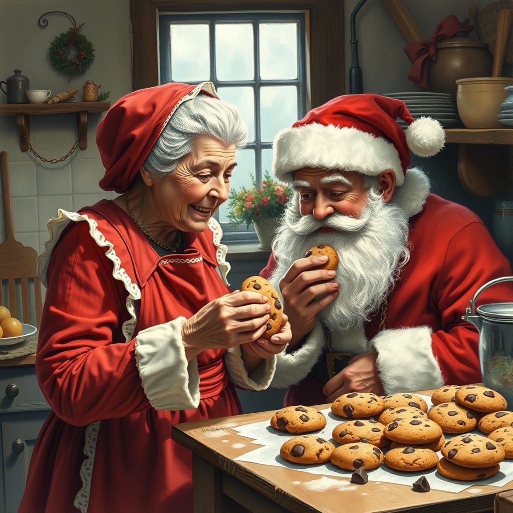 Santa Steals a Cookie: Hyperrealistic Watercolor Illustratio...