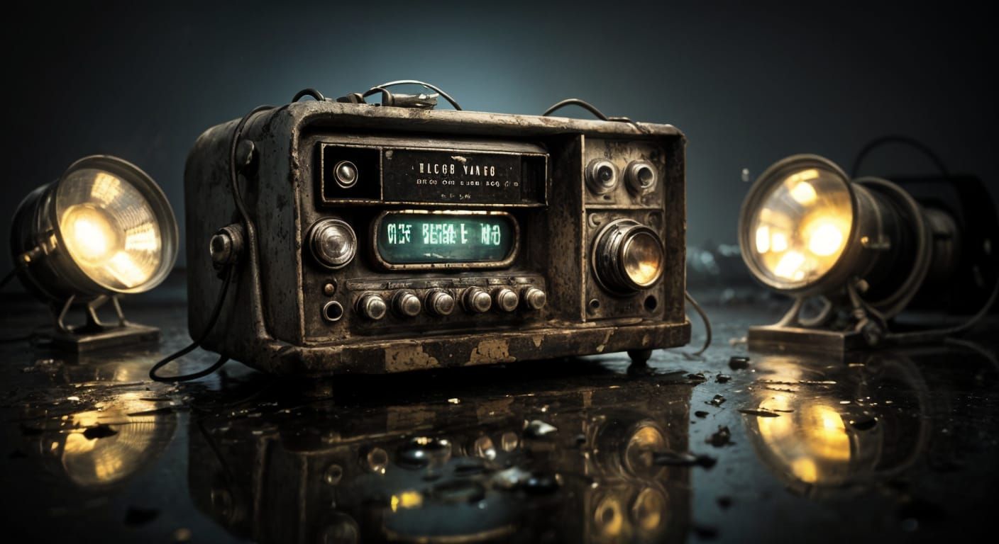 Broken 50s Radio in a Puddle: Dustpunk Scene