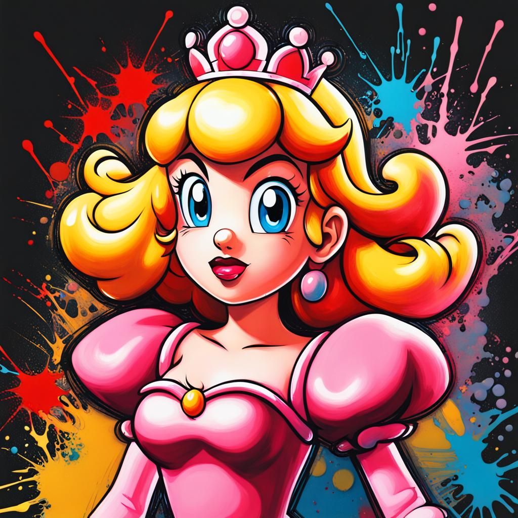 Princess Peach Graffiti Art in Street Style