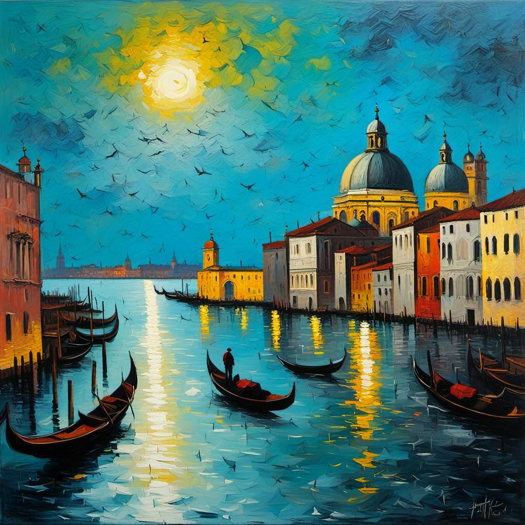 Venice Before the Storm in Neo-Impressionist Style