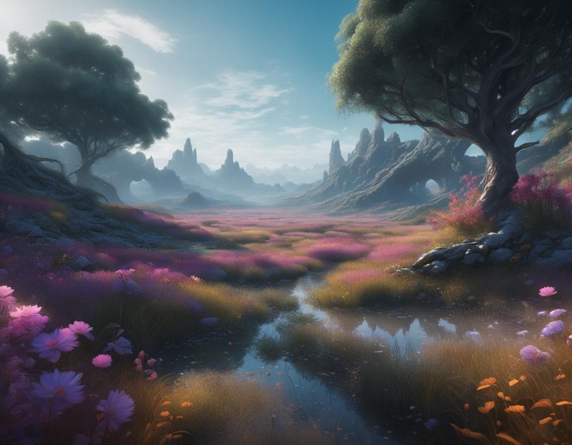 Lush Field: A Detailed Matte Painting