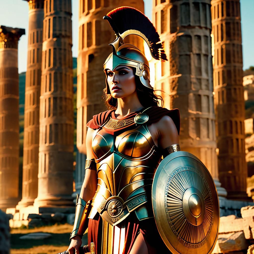 Athena in Bronzepunk Style with Spear and Shield