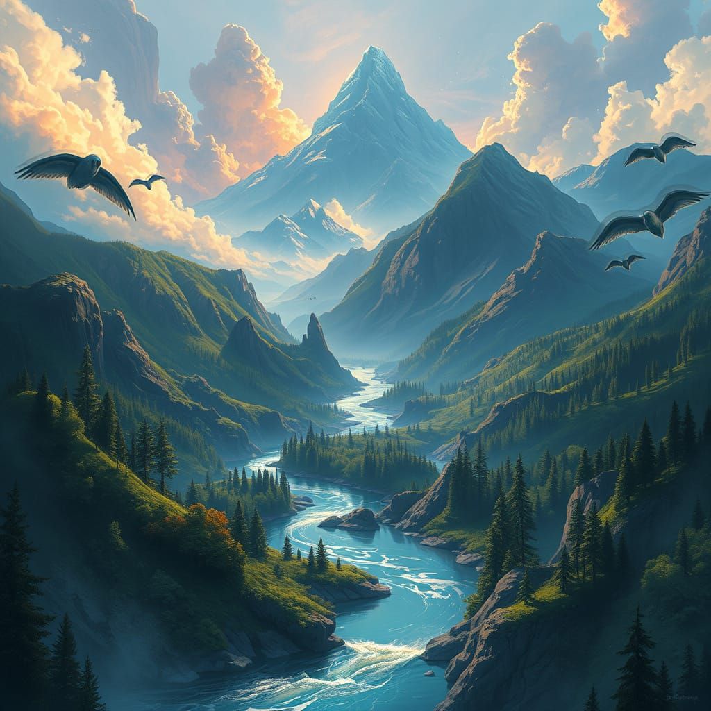 Ethereal Landscape Unfolds from the Void in Vibrant Colors