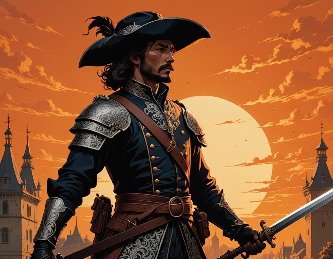Dramatic Musketeer in Sunset Orange Hues