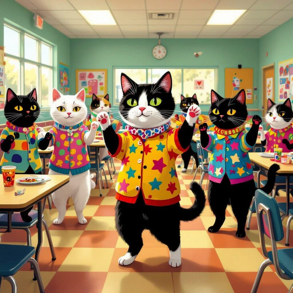Cats Dance Macarena in School Cafeteria